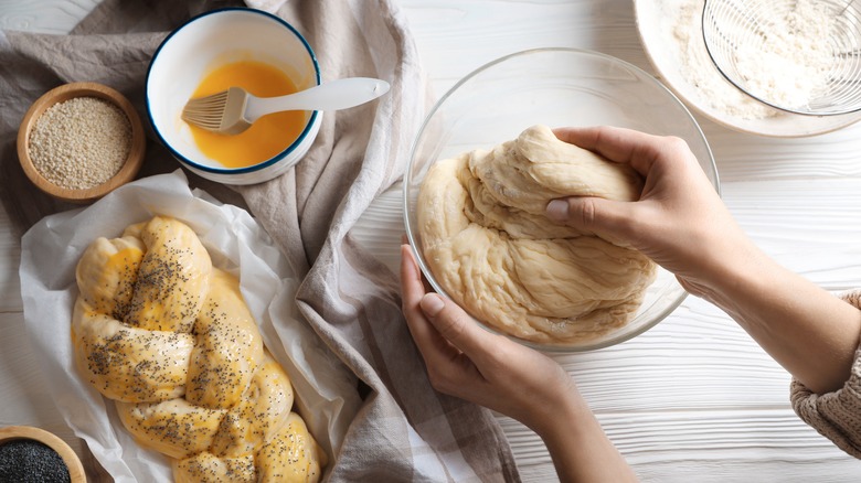 Kneading challah dough