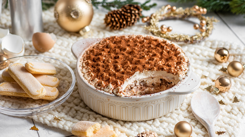 Tiramisu served in baking dish