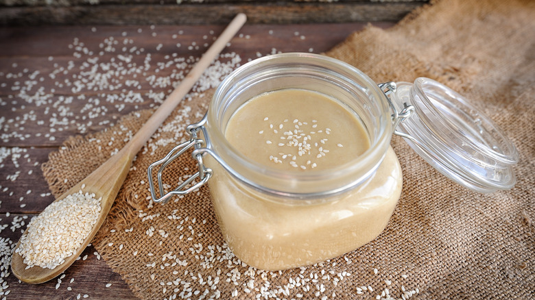 fresh homemade tahini in jar