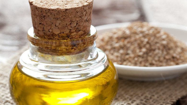 sesame oil in a bottle