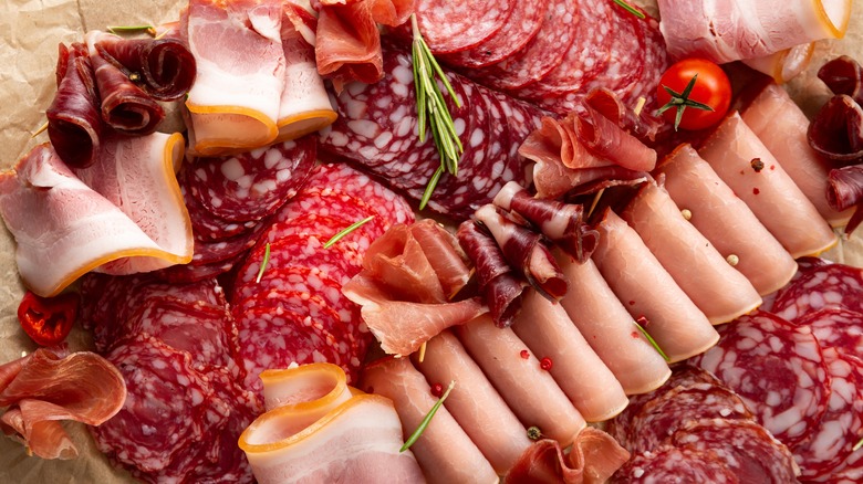 A variety of cold cuts on butcher's paper