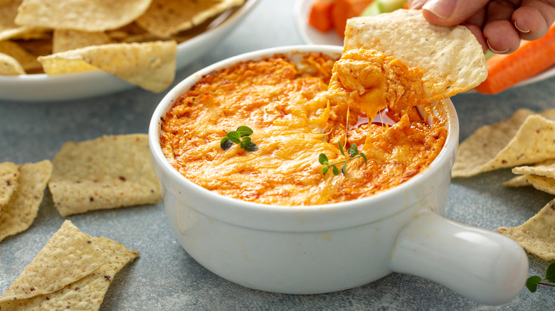 Buffalo chicken dip served with chips