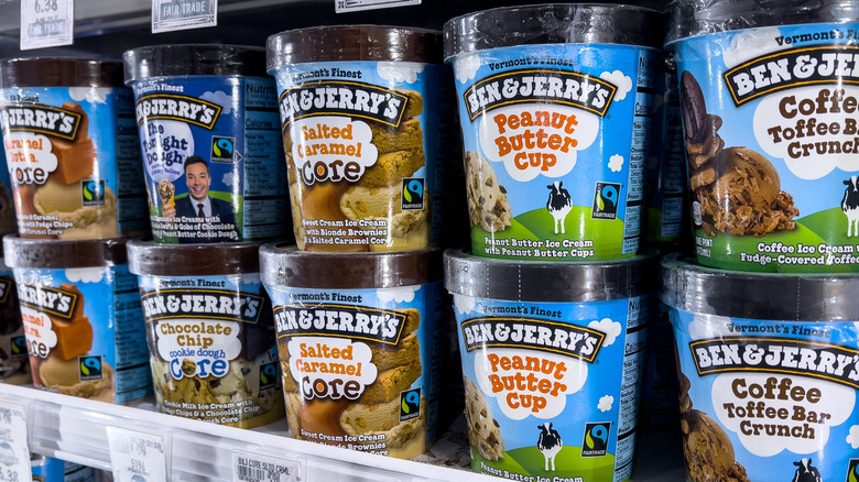 Various Ben & Jerry's ice cream flavors in store