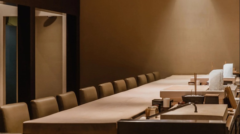 An image of the hinoki counter at Masa.