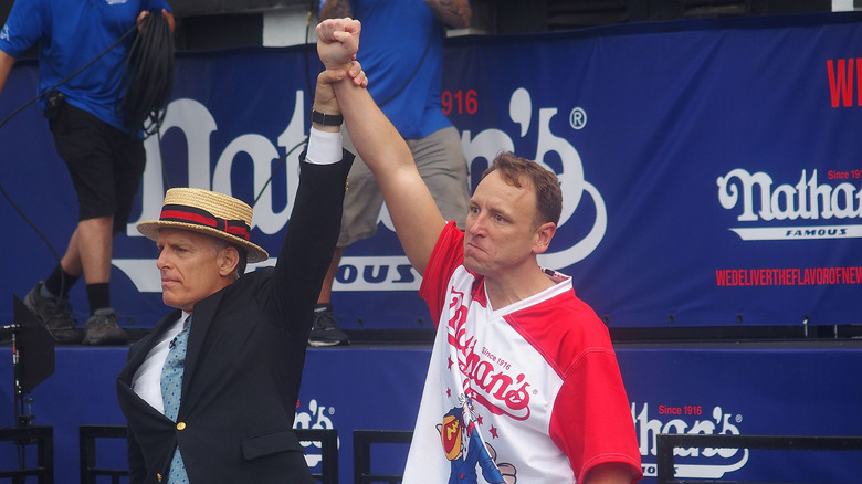 Joey Chestnut with fist raised