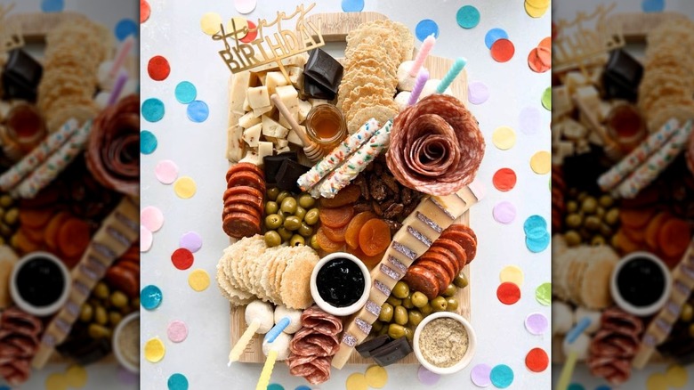 Assembled charcuterie board from Platterful's Happy Birthday kit