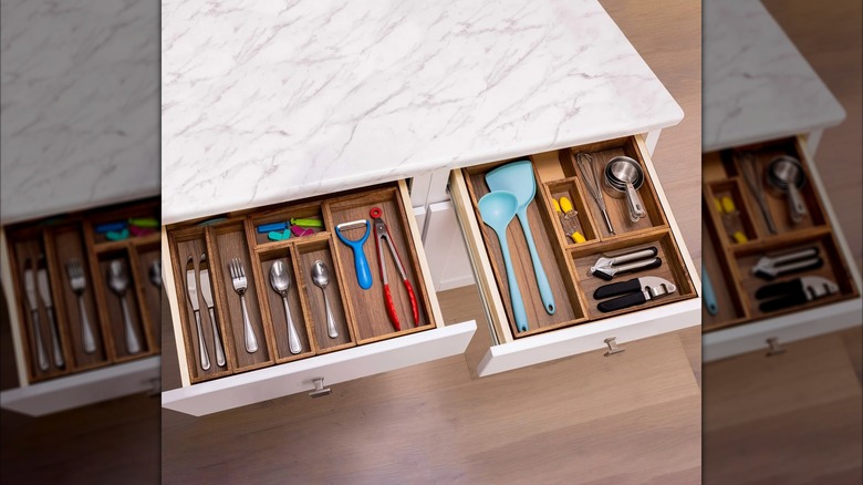 The Seville Classics Acacia Box Set in a kitchen island