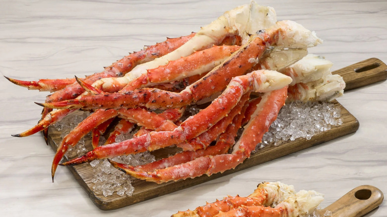 crab legs laid out over ice