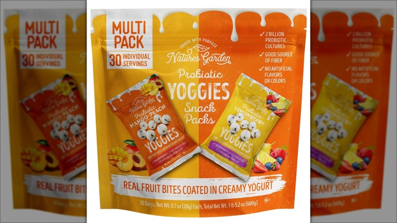 A multipack of Nature's Garden Probiotic Yoggies Snack Packs