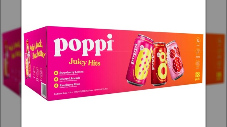 A Poppi Juicy Hits variety pack against a white background.