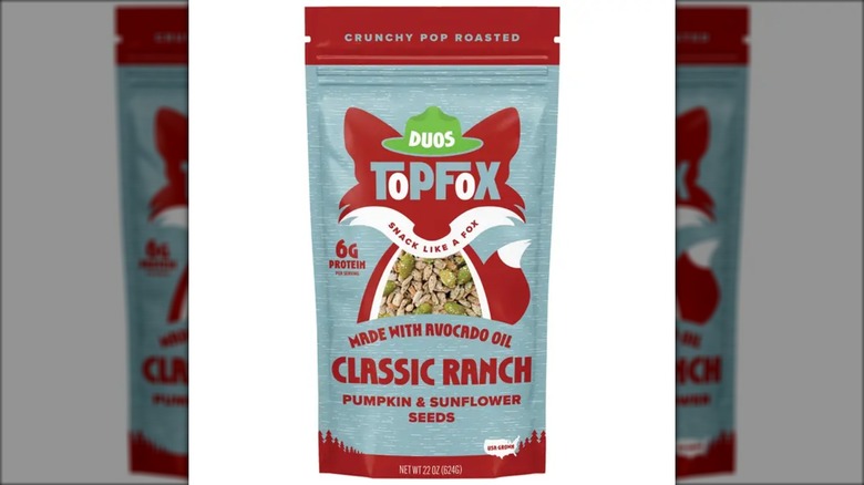 A package of Top Fox Duos Organic Ranch Seasoning Snacks against a white background.