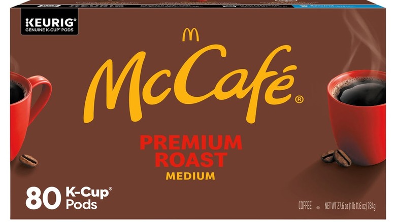 A box of McCafé k-cups sits against a white background.