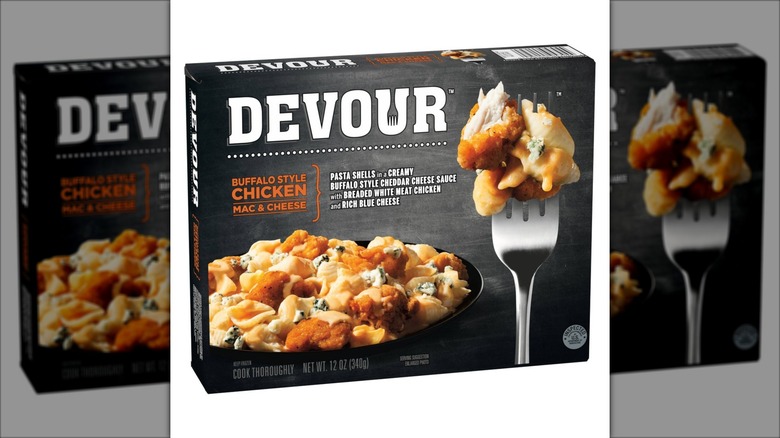A Devour frozen meal sits against a white background.