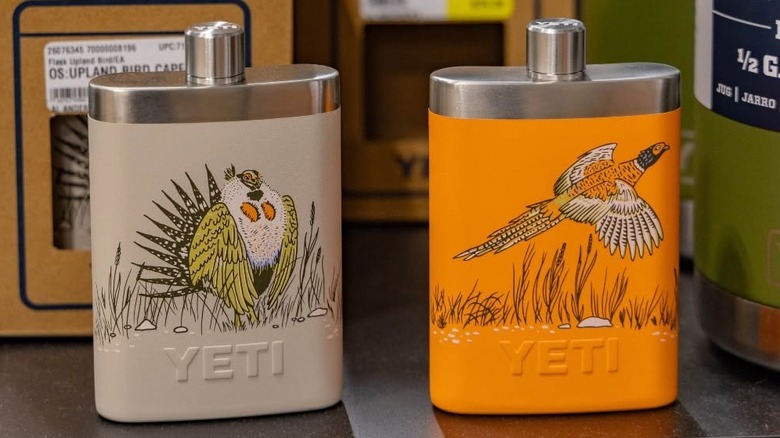Two Yeti Upland Birds flasks sit next to each other.