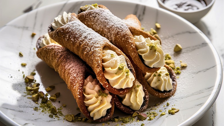 plate of pistachio cannoli