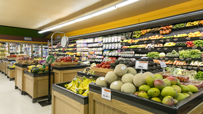 Produce section at a grocery store.