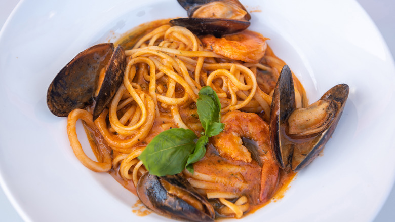 Served plate of frutti di mare.
