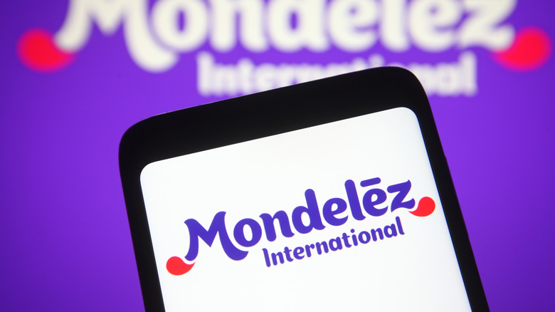 Mondelēz International logo on a phone.