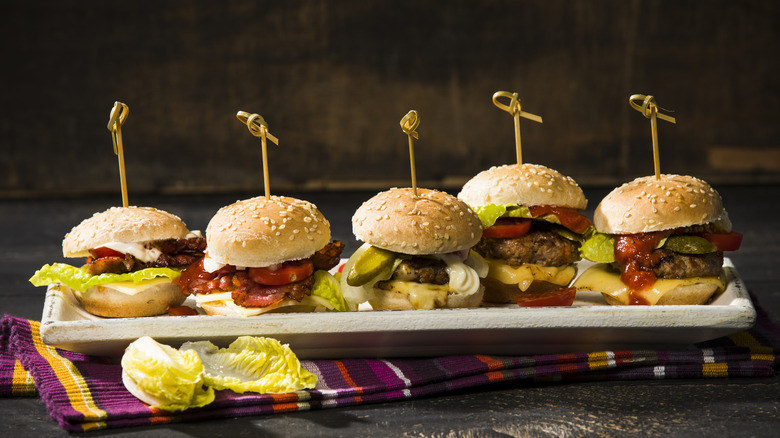 A tray of cheesburger sliders