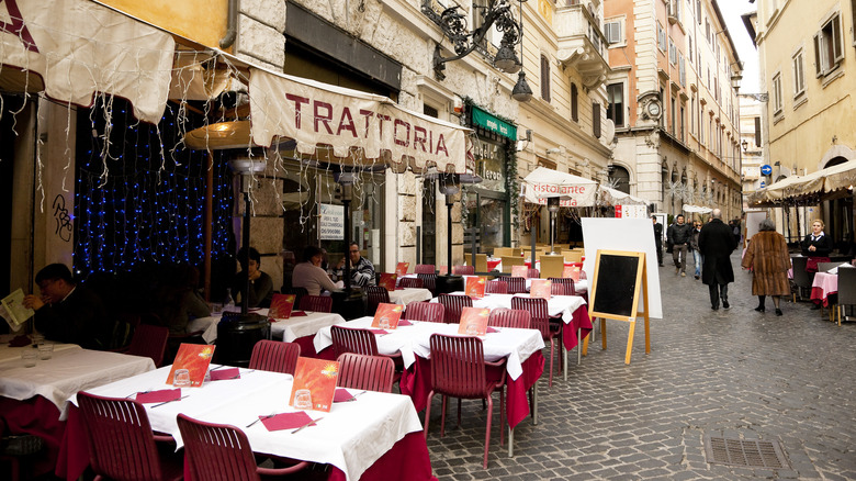 Outdoor tables at an Italian trattoria