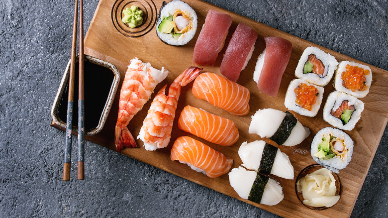 variety of sushi rolls