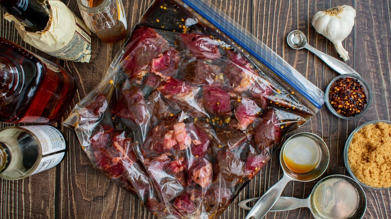 A bag of marinated meat