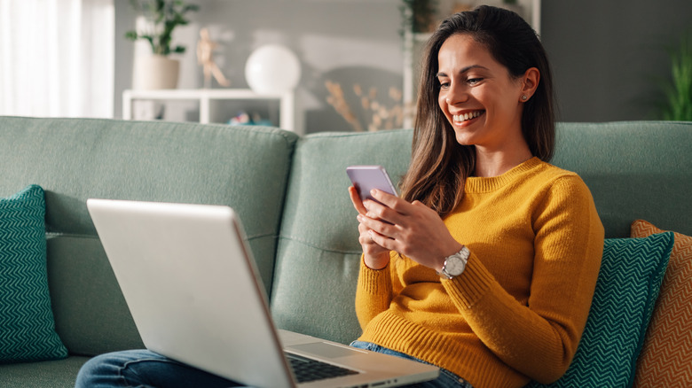 A woman shopping online