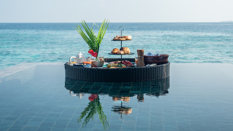 Floating breakfast on infinity pool