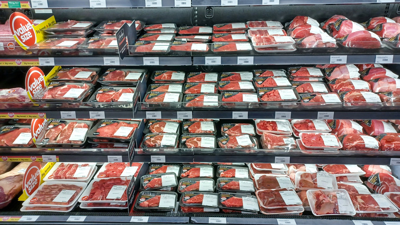Meat aisle in a grocery store.