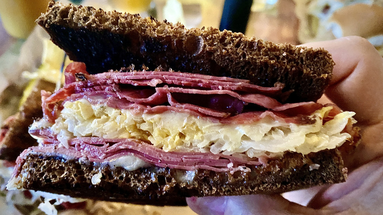 Reuben sandwich on dark rye