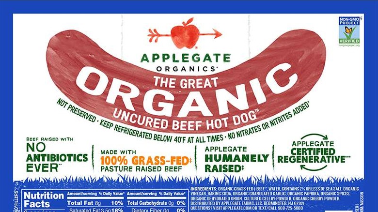 Front of Applegate Organics The Great Organic Uncured Beef Hot Dog package