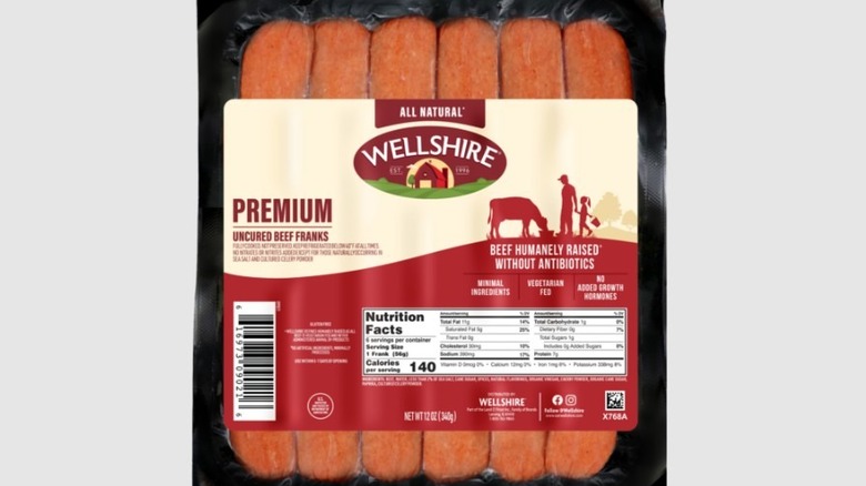 Package of Wellshire Farms All Natural Premium Beef Franks on a white background