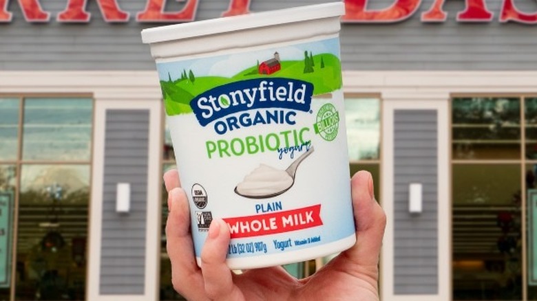 Stonyfield organic yogurt being used in a recipe on toast