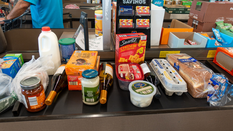 Groceries at checkout at Aldi
