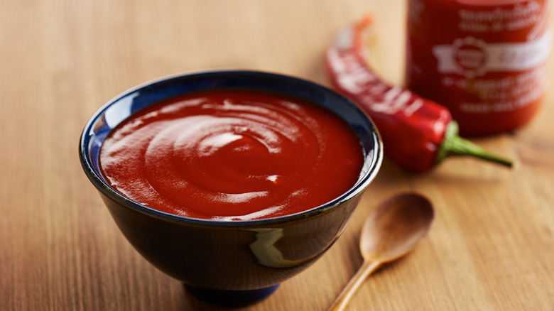 Small bowl of sriracha sauce