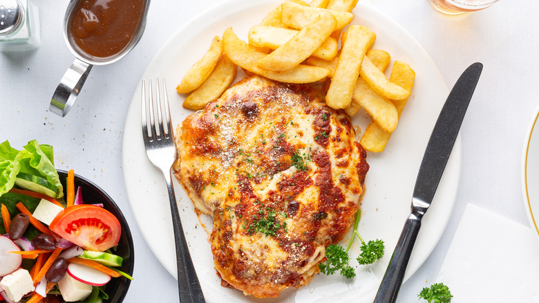 chicken dish with fries