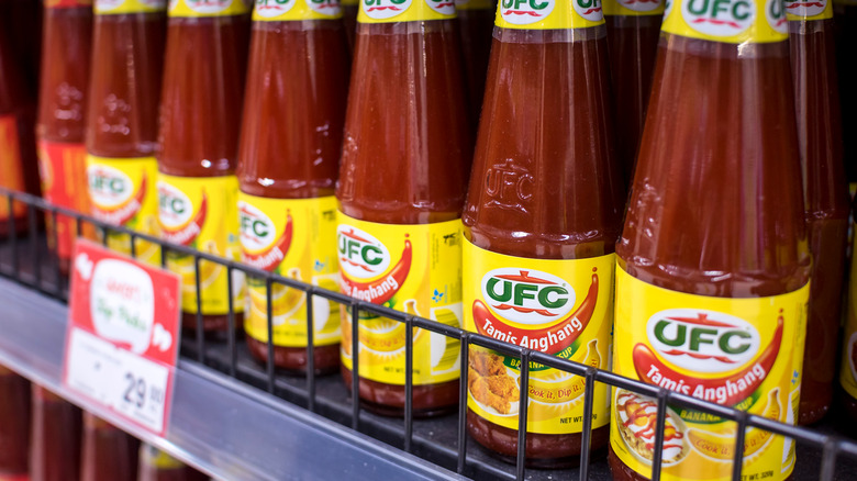 Banana ketchup bottles on store shelf