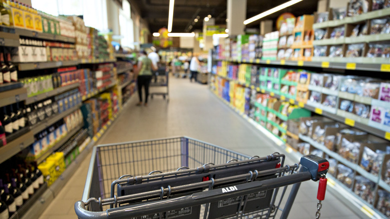 Aldi cart in an aisle