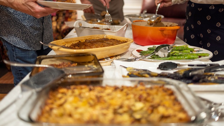 potluck dinner with multiple dishes