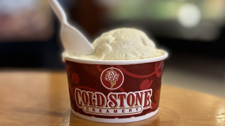 Cold Stone cake batter ice cream in a cup