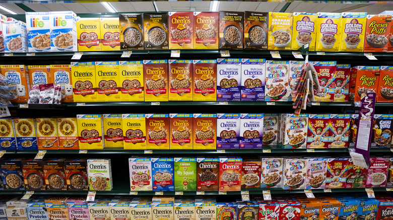 Cereal boxes at the grocery store