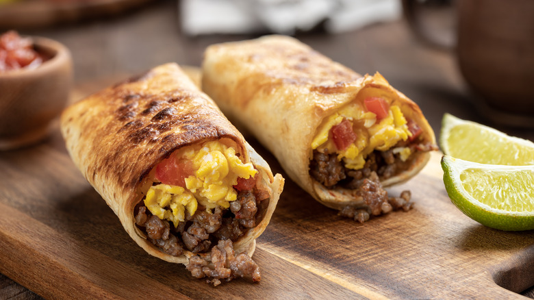 Steak and egg breakfast burritos