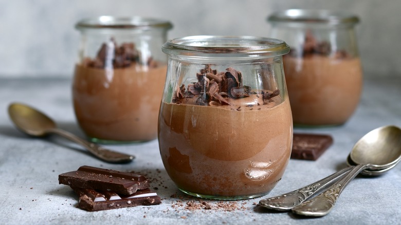 three glasses of chocolate mousse