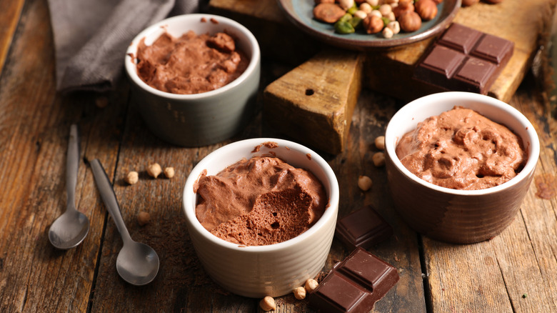 ramekins of chocolate mousse