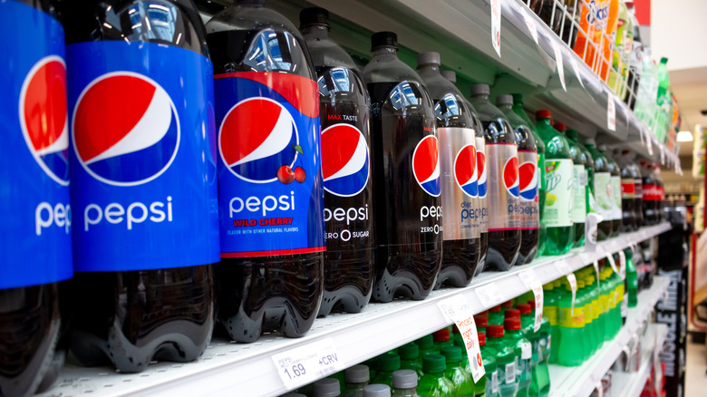 Shelves of soda bottles