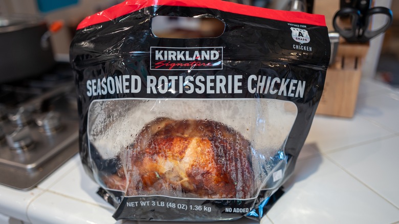 Costco rotisserie chicken in plastic bag