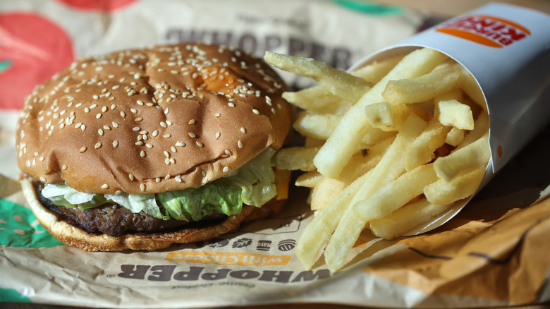 A Whopper and fries from Burger King.