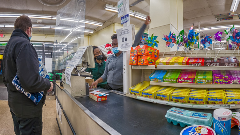 customer checking out at Dollar Tree