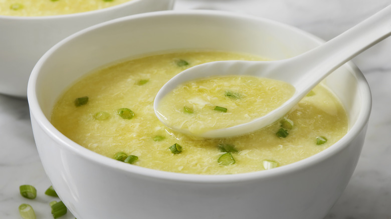 closeup of bowl of egg drop soup