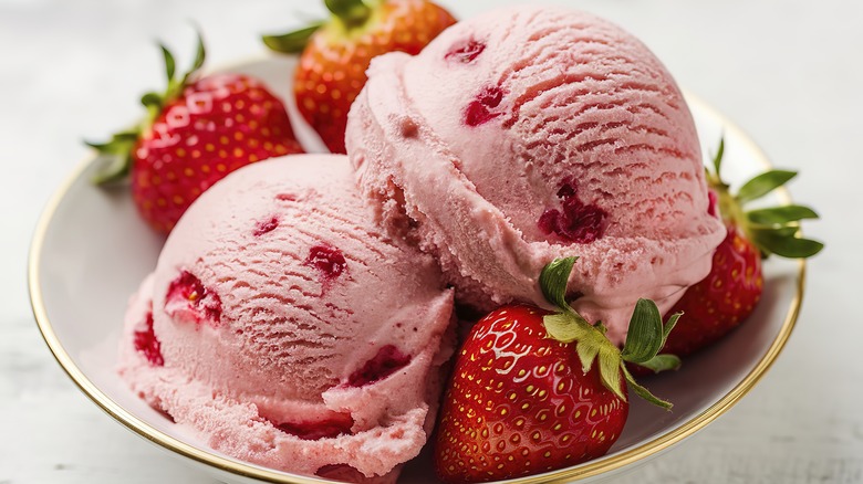 A bowl of strawberry ice cream